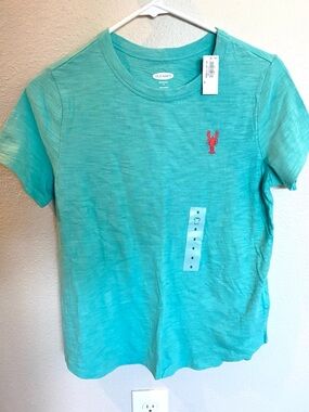 New Old Navy Small Teal Short-Sleeve Tee with Crawfish or Lobster Embroidery